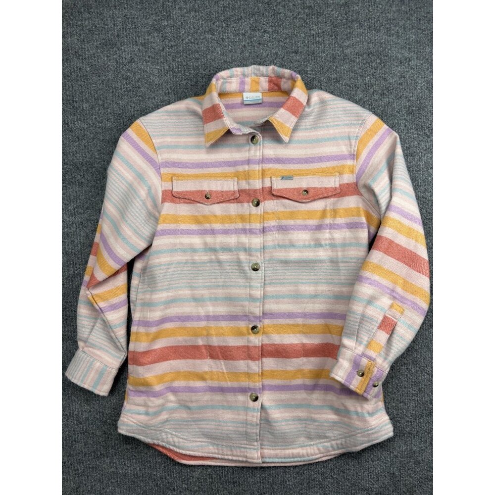 Columbia Shirt Jacket Womens Medium Multicolor Striped Button Front Casual Soft